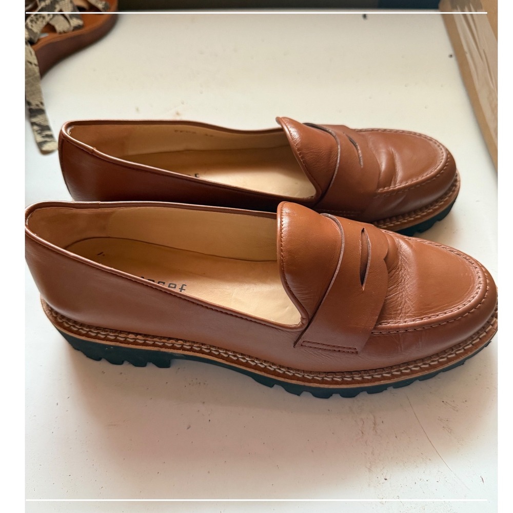 JON JOSEF Tan Leather Lug Sole Penny Loafers Made in Spain 5208 Brown EU 39